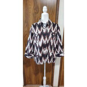 CHICO'S LINEN JACKET  BROWN 3/4 SLEEVE SIZE 3